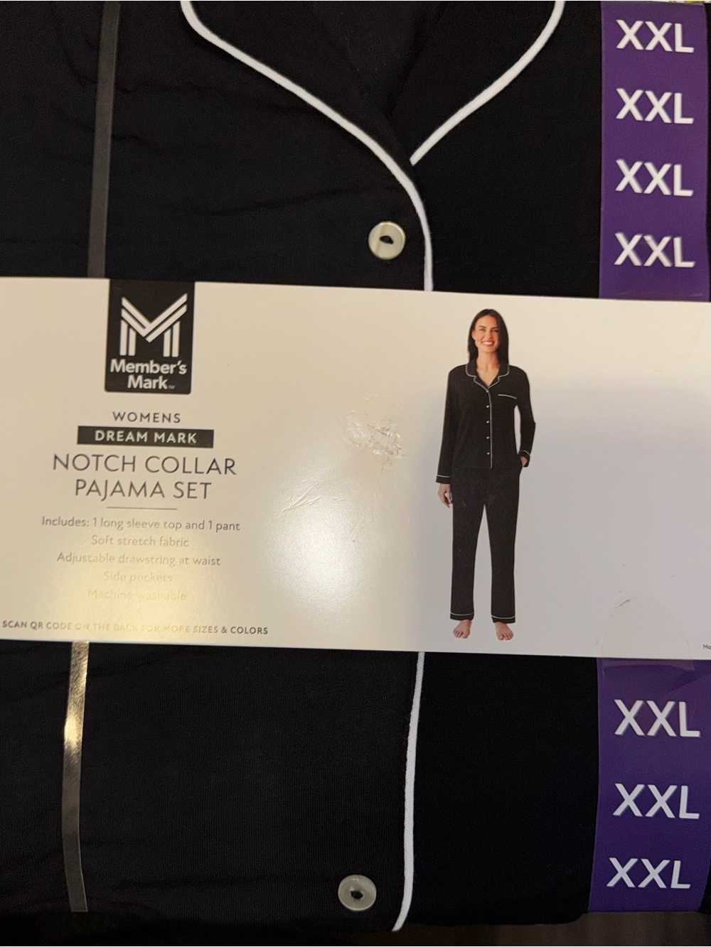 Member's Mark Women's Notch Collar Pajama Set - Black